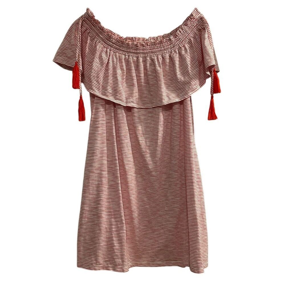 New York & Company Women's S Red Striped Off-Shoulder Dress‎ w/ Pockets